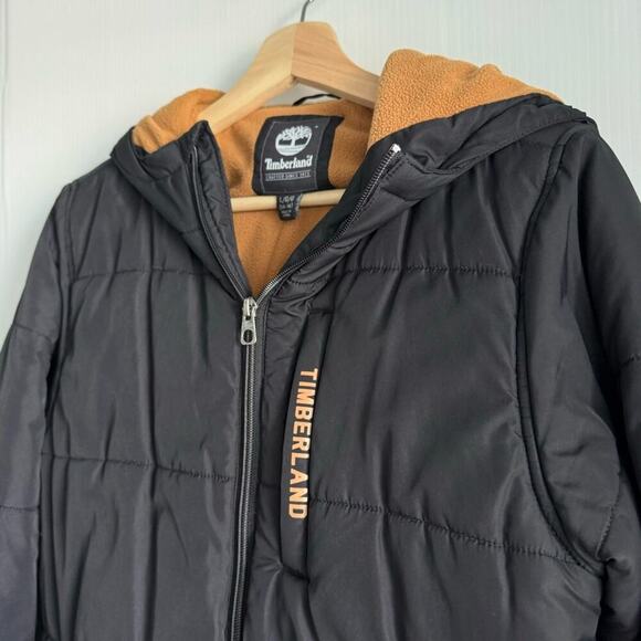 Timberland youth large 14-16 black hooded quilted winter coat kids lined - Picture 4 of 8
